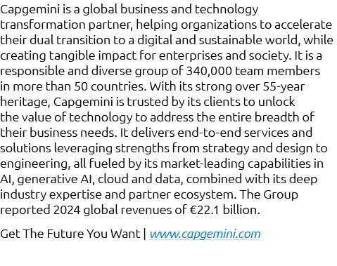 Capgemini is a global business and technology transformation partner, helping organizations to accelerate their dual ...